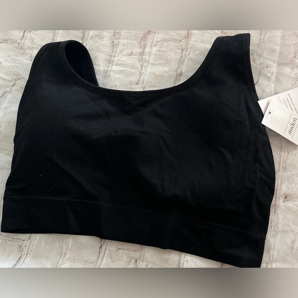 Auden Black Ribbed Bralette 1X Wireless Comfort Bra Soft Stretch NEW